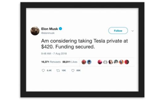 Tuit de Musk - Tesla Funding Secured